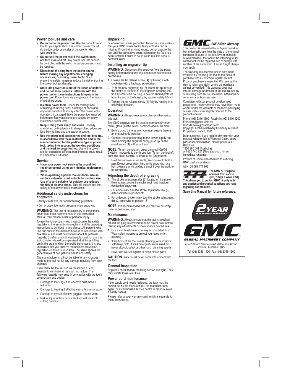 Global Machinery Company DEC007EN User Manual | Page 2 / 2