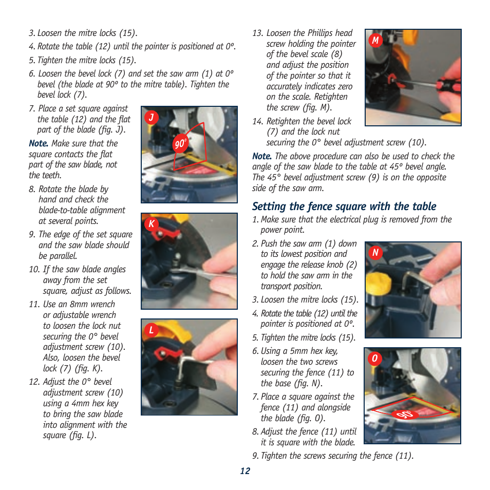 Setting the fence square with the table | Global Machinery Company LS211 User Manual | Page 12 / 20