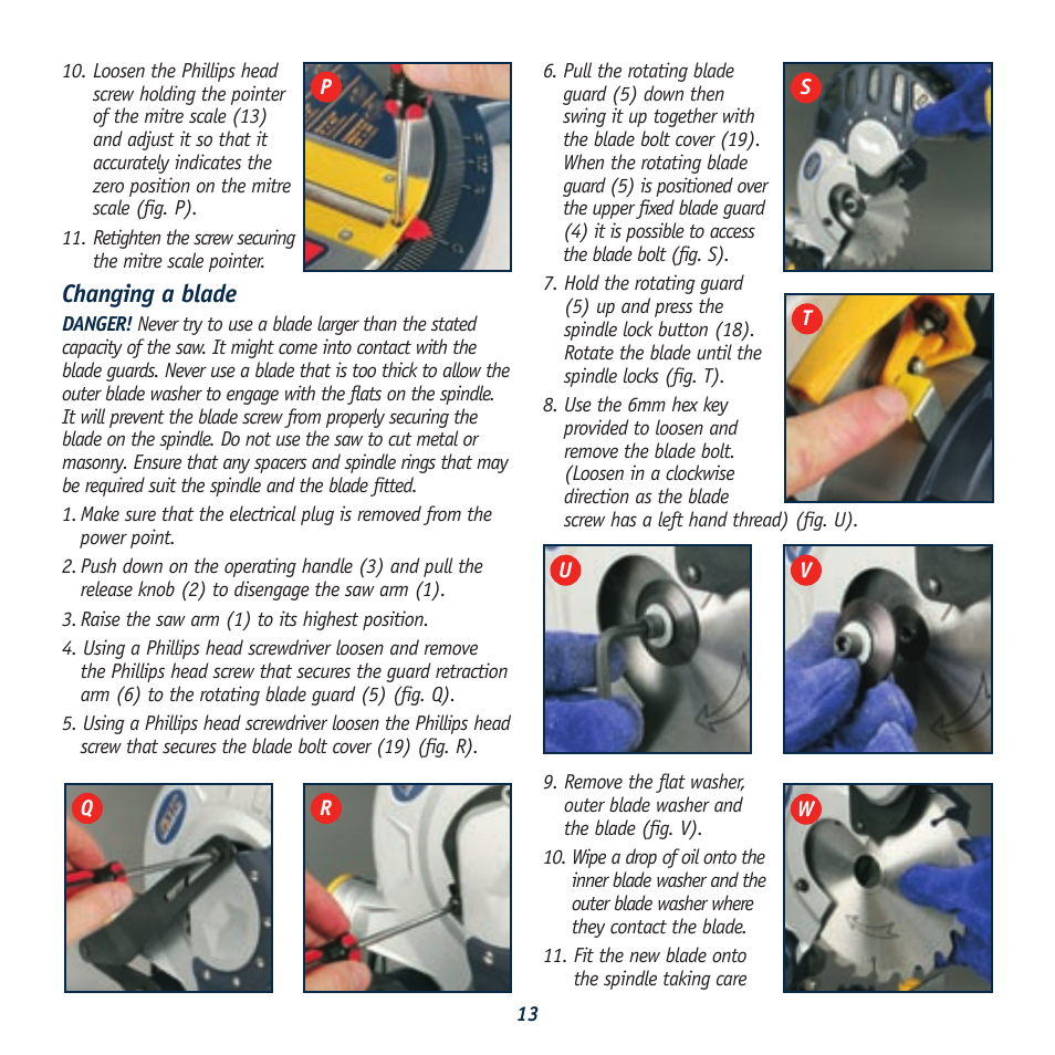 Changing a blade | Global Machinery Company LS211 User Manual | Page 13 / 20