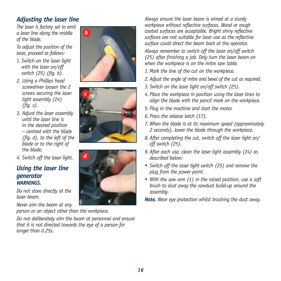 Adjusting the laser line, Using the laser line generator | Global Machinery Company LS211 User Manual | Page 16 / 20