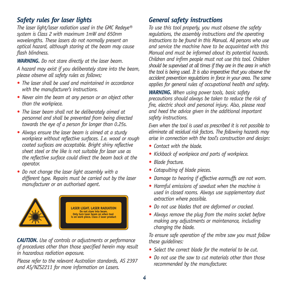 Safety rules for laser lights, General safety instructions | Global Machinery Company LS211 User Manual | Page 4 / 20