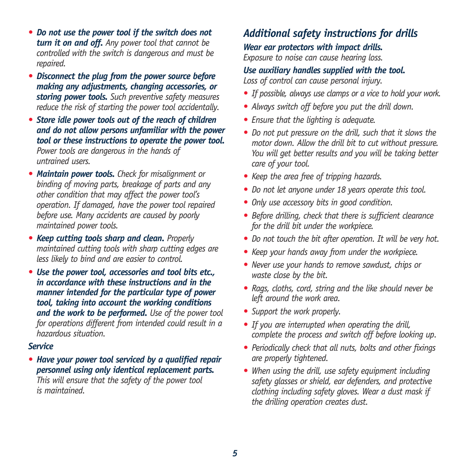 Additional safety instructions for drills | Global Machinery Company GTX24250 User Manual | Page 5 / 13