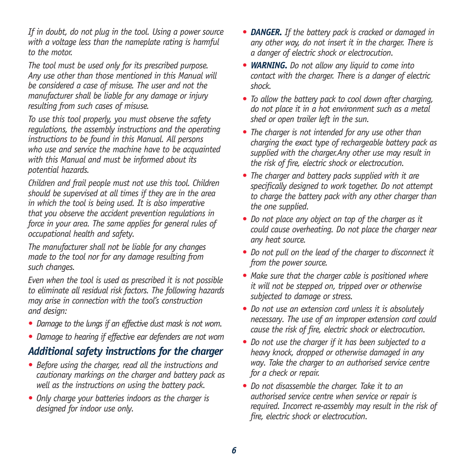 Additional safety instructions for the charger | Global Machinery Company GTX24250 User Manual | Page 6 / 13