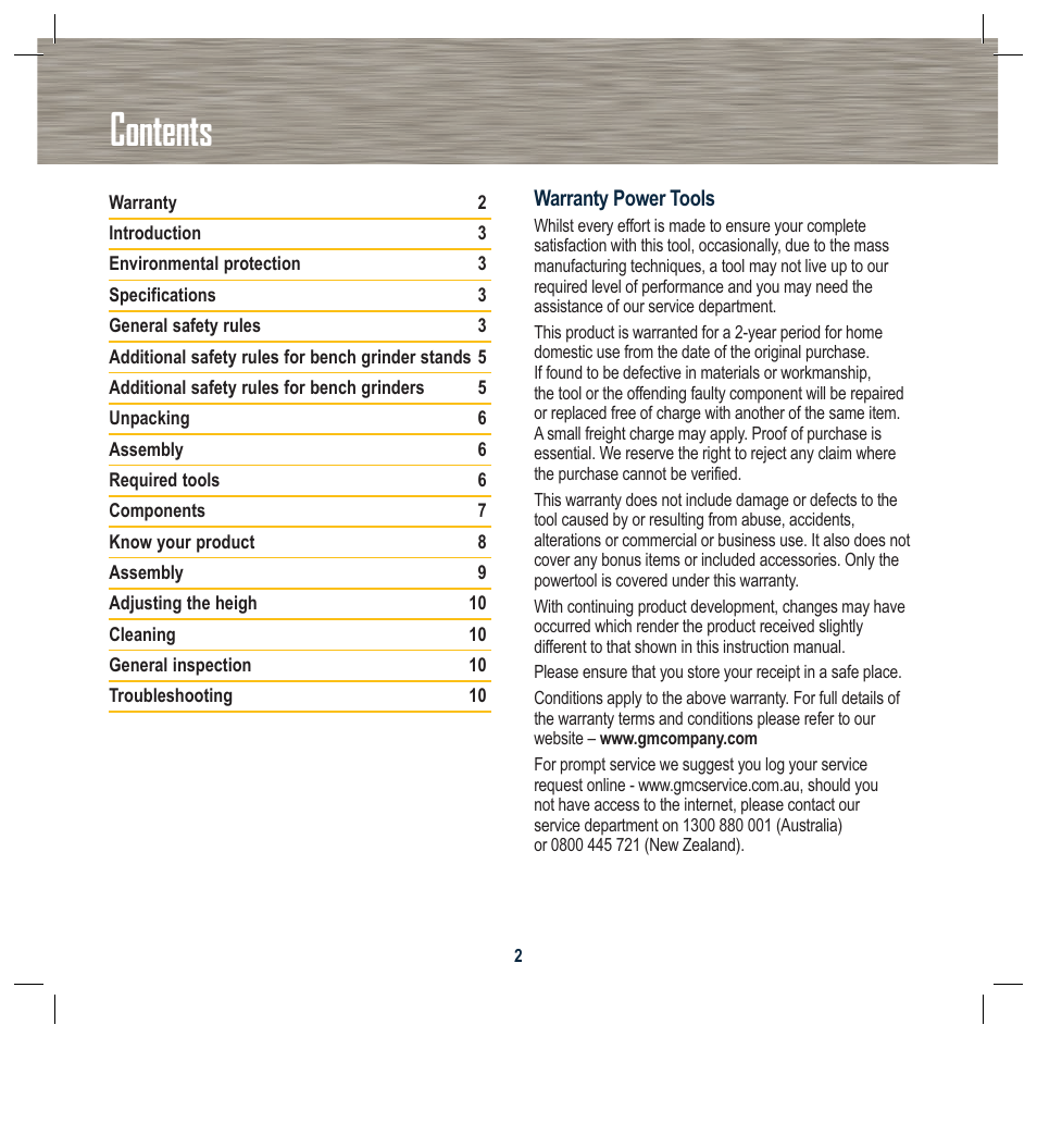 Global Machinery Company NTS2000A User Manual | Page 2 / 12