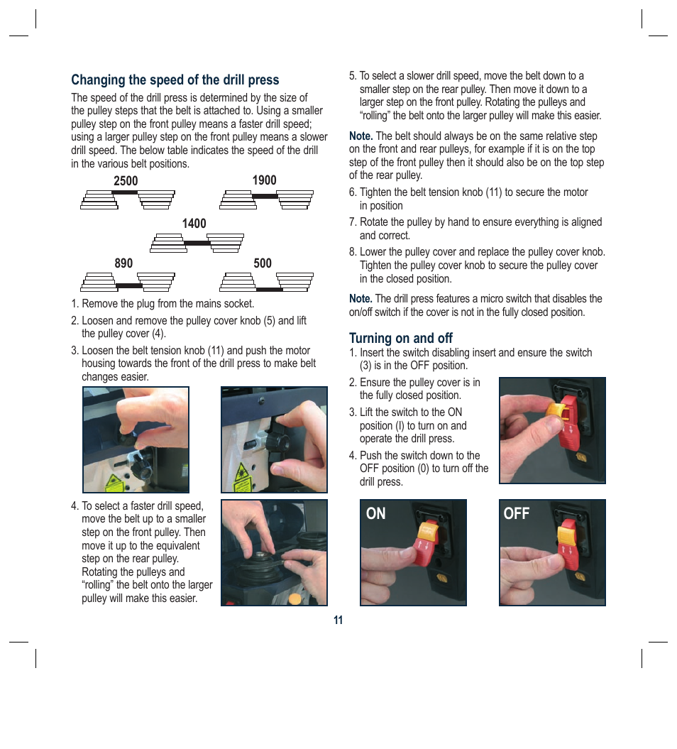 On off | Global Machinery Company DP250LS User Manual | Page 11 / 16