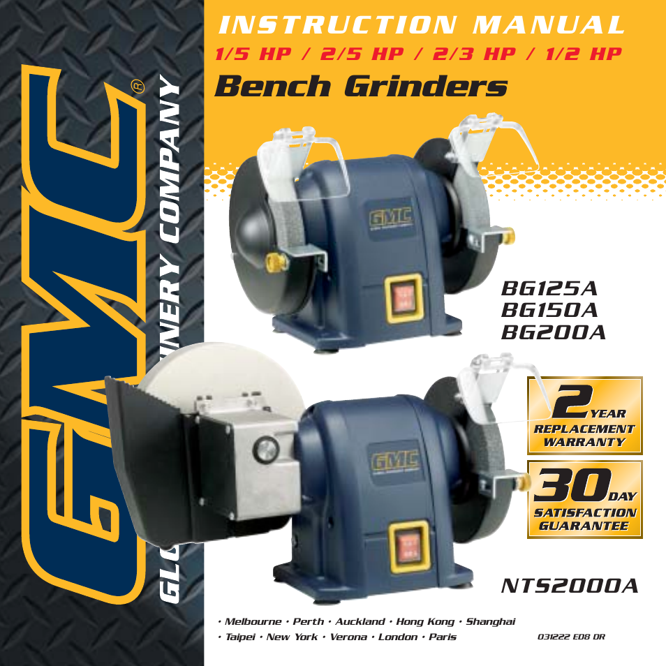 Global Machinery Company BG150A User Manual | 13 pages