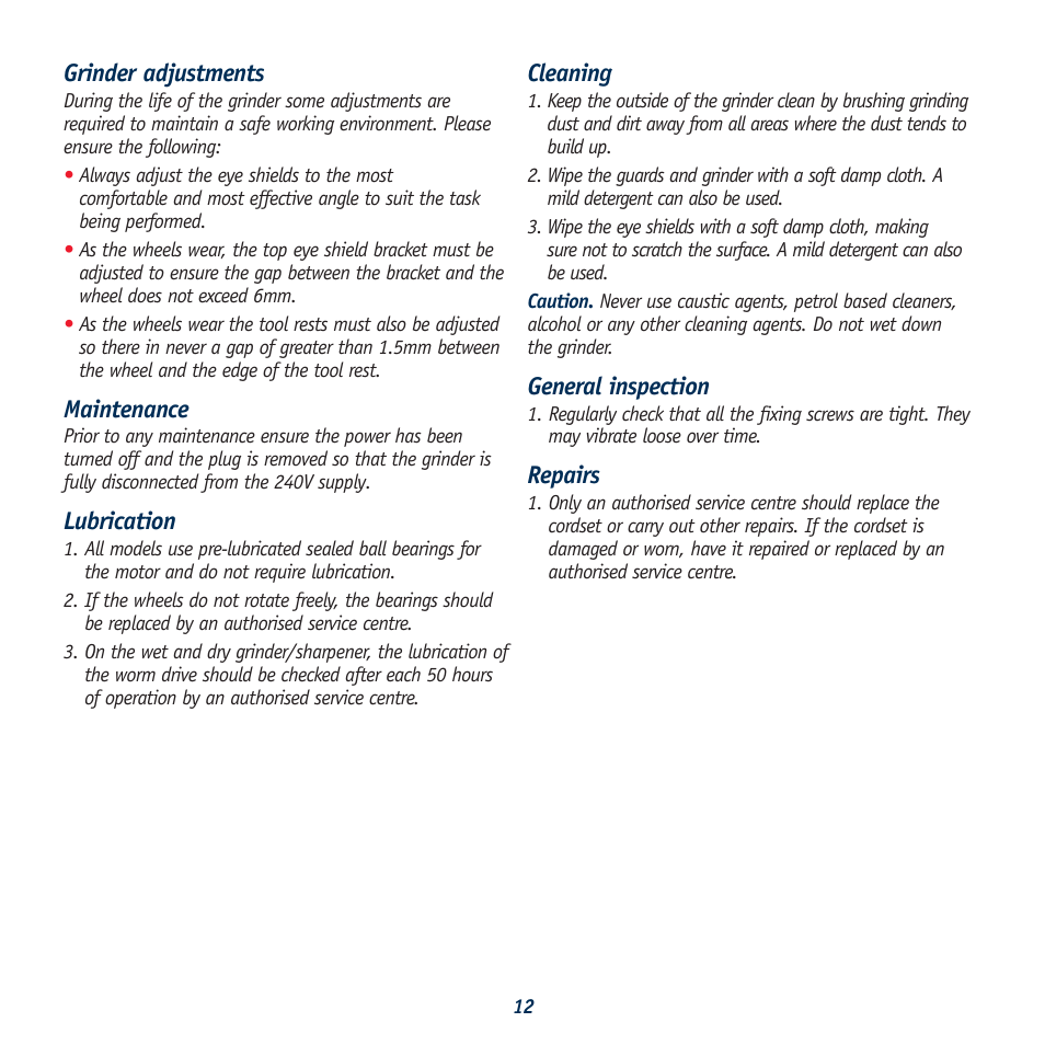 Global Machinery Company BG150A User Manual | Page 12 / 13