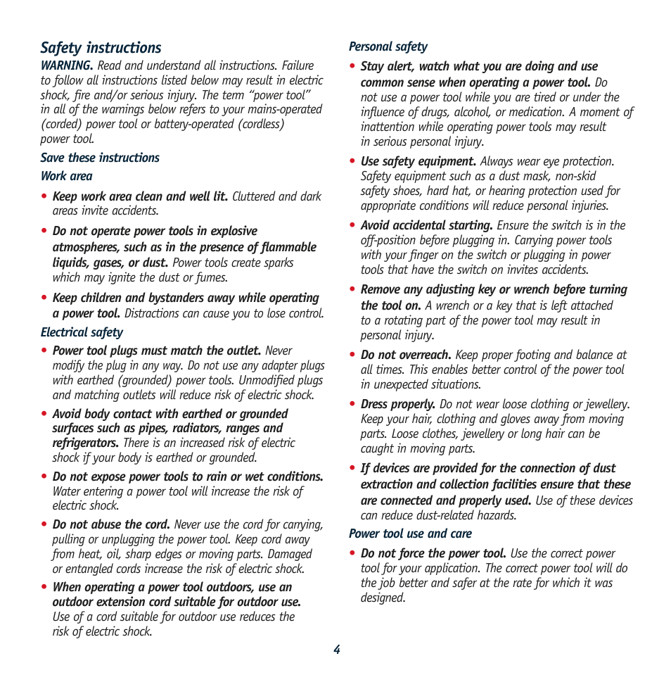 Safety instructions | Global Machinery Company BV2400 User Manual | Page 4 / 11