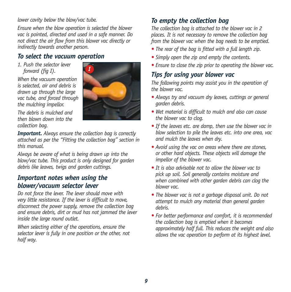 Tips for using your blower vac | Global Machinery Company BV2400 User Manual | Page 9 / 11