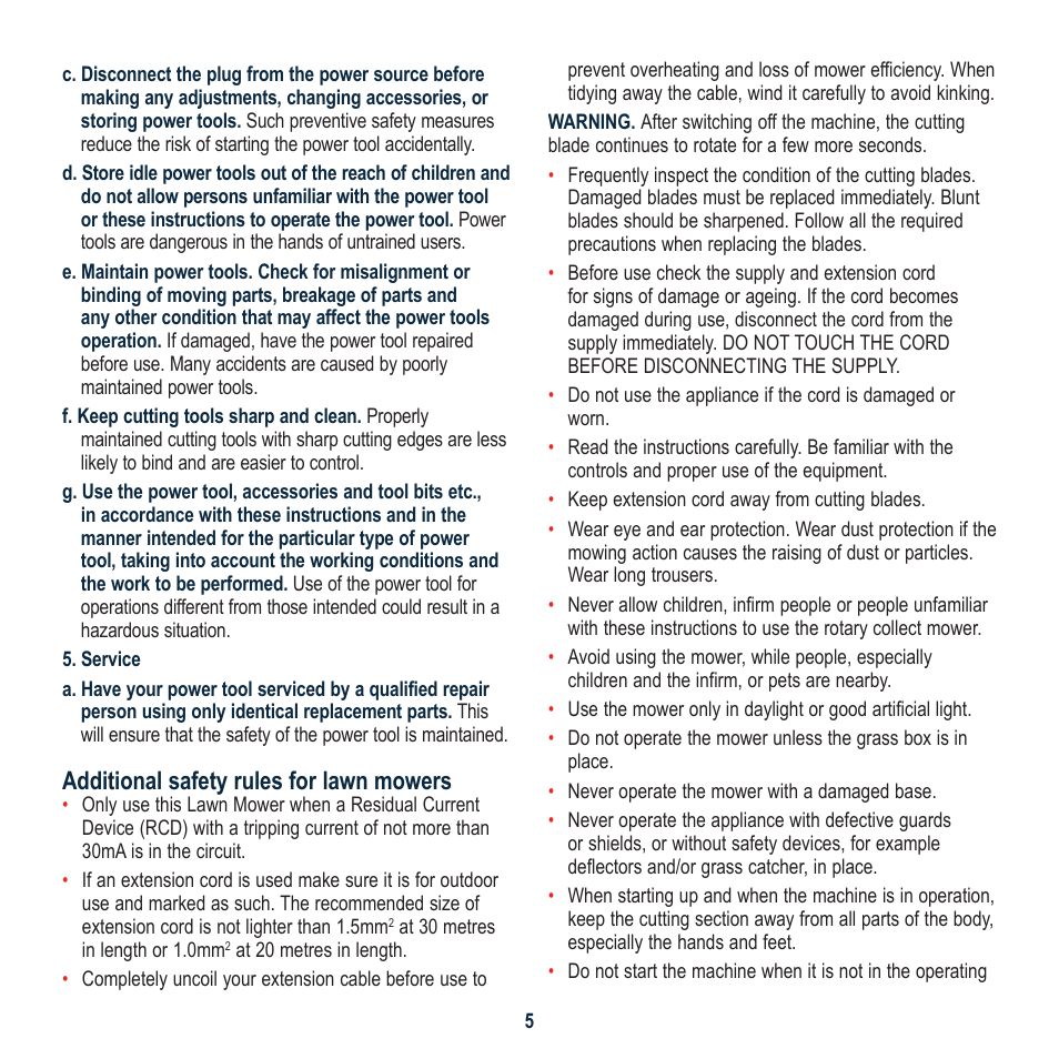 Additional safety rules for lawn mowers | Global Machinery Company 1700W User Manual | Page 5 / 16