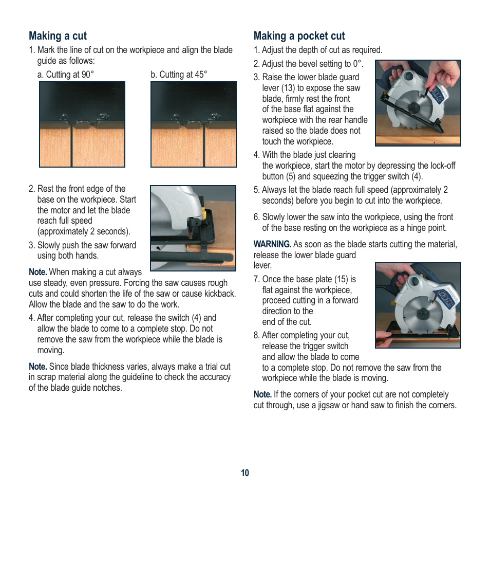 Making a cut, Making a pocket cut | Global Machinery Company LS1375 User Manual | Page 10 / 16