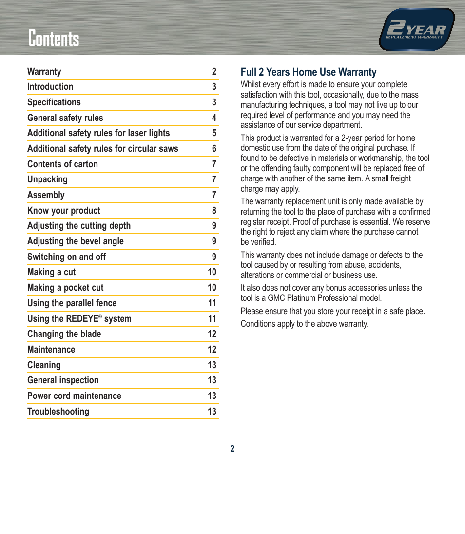 Global Machinery Company LS1375 User Manual | Page 2 / 16