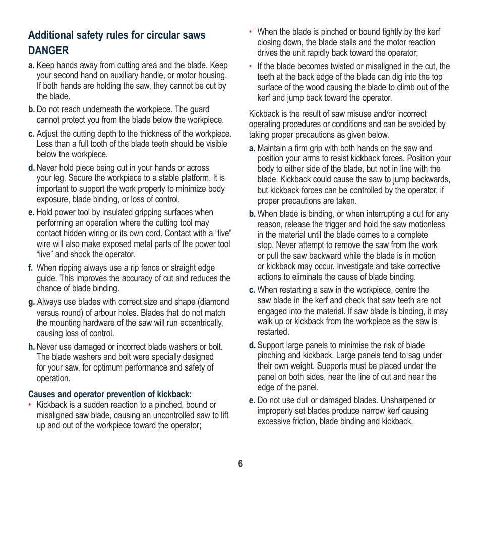 Additional safety rules for circular saws danger | Global Machinery Company LS1375 User Manual | Page 6 / 16