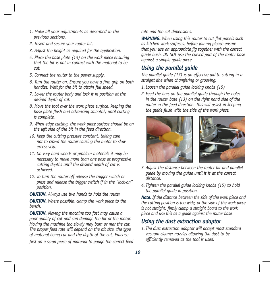 Using the parallel guide, Using the dust extraction adaptor | Global Machinery Company R1200 User Manual | Page 10 / 12