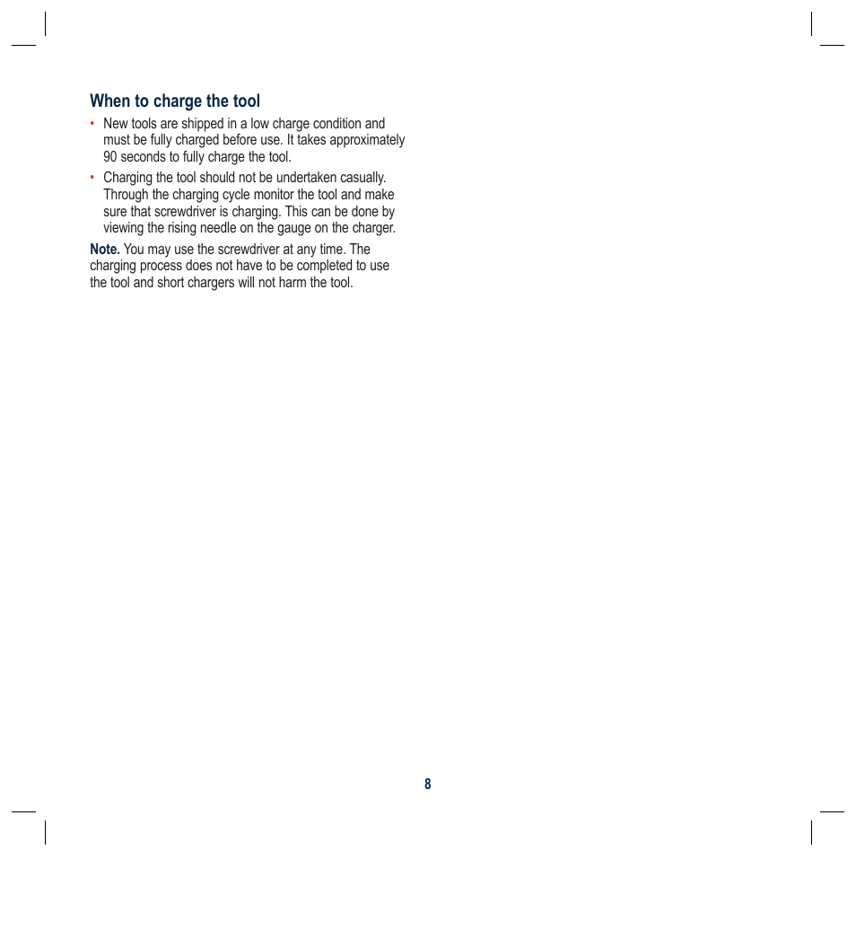When to charge the tool | Global Machinery Company FQC54V User Manual | Page 8 / 12