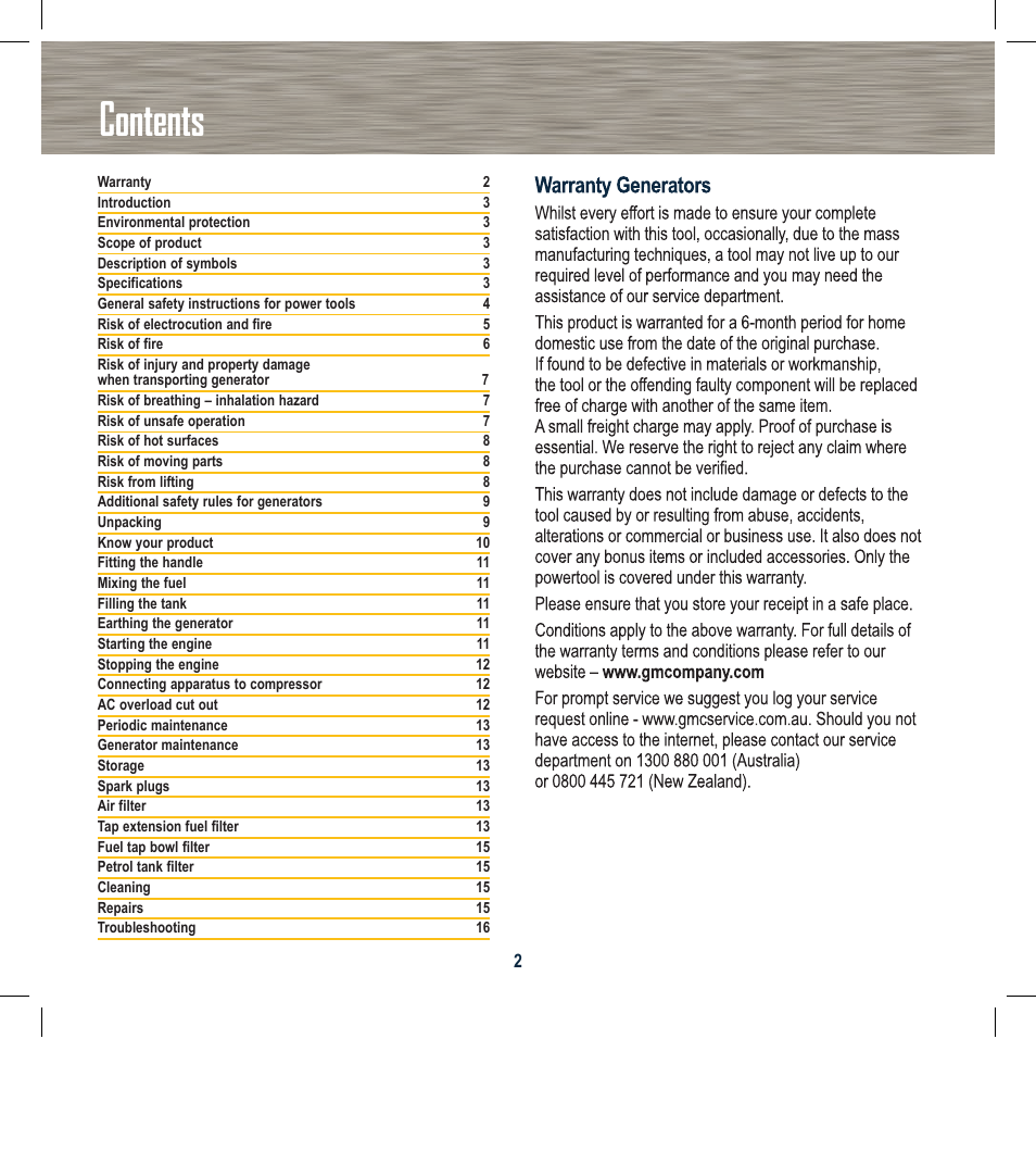 Global Machinery Company FCG001 User Manual | Page 2 / 20