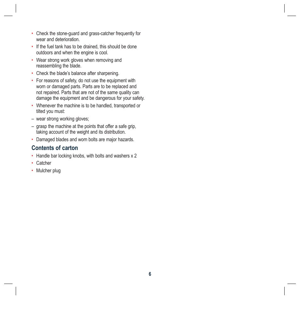 Contents of carton | Global Machinery Company RLMC User Manual | Page 6 / 16