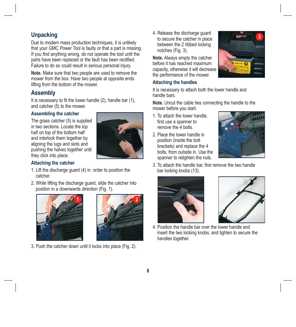 Unpacking, Assembly | Global Machinery Company RLMC User Manual | Page 8 / 16