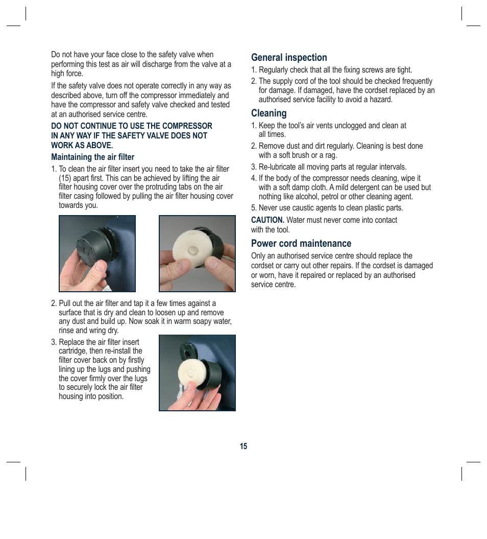 General inspection, Cleaning, Power cord maintenance | Global Machinery Company 50L User Manual | Page 15 / 16