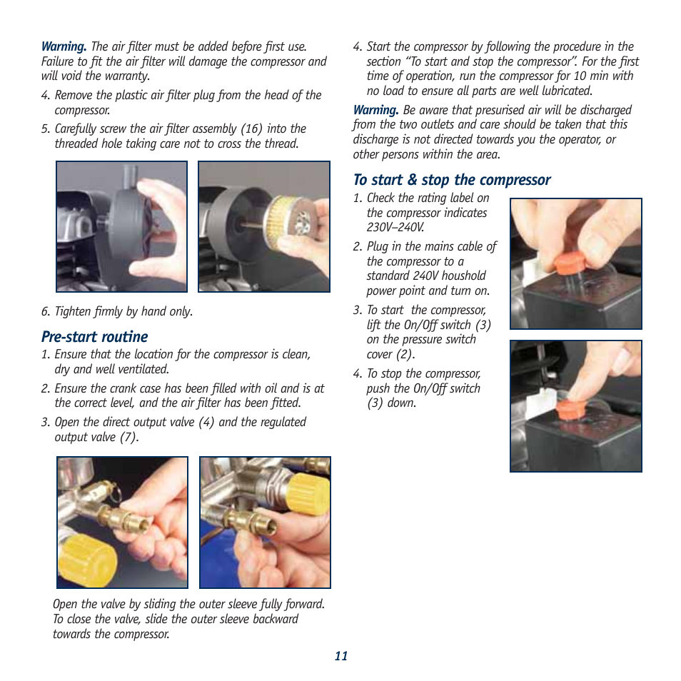 Pre-start routine | Global Machinery Company AC40L User Manual | Page 11 / 16