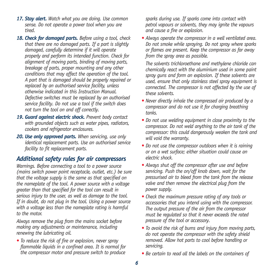 Additional safety rules for air compressors | Global Machinery Company AC40L User Manual | Page 6 / 16