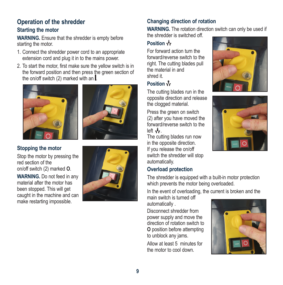 Operation of the shredder | Global Machinery Company SHS2400 User Manual | Page 9 / 12