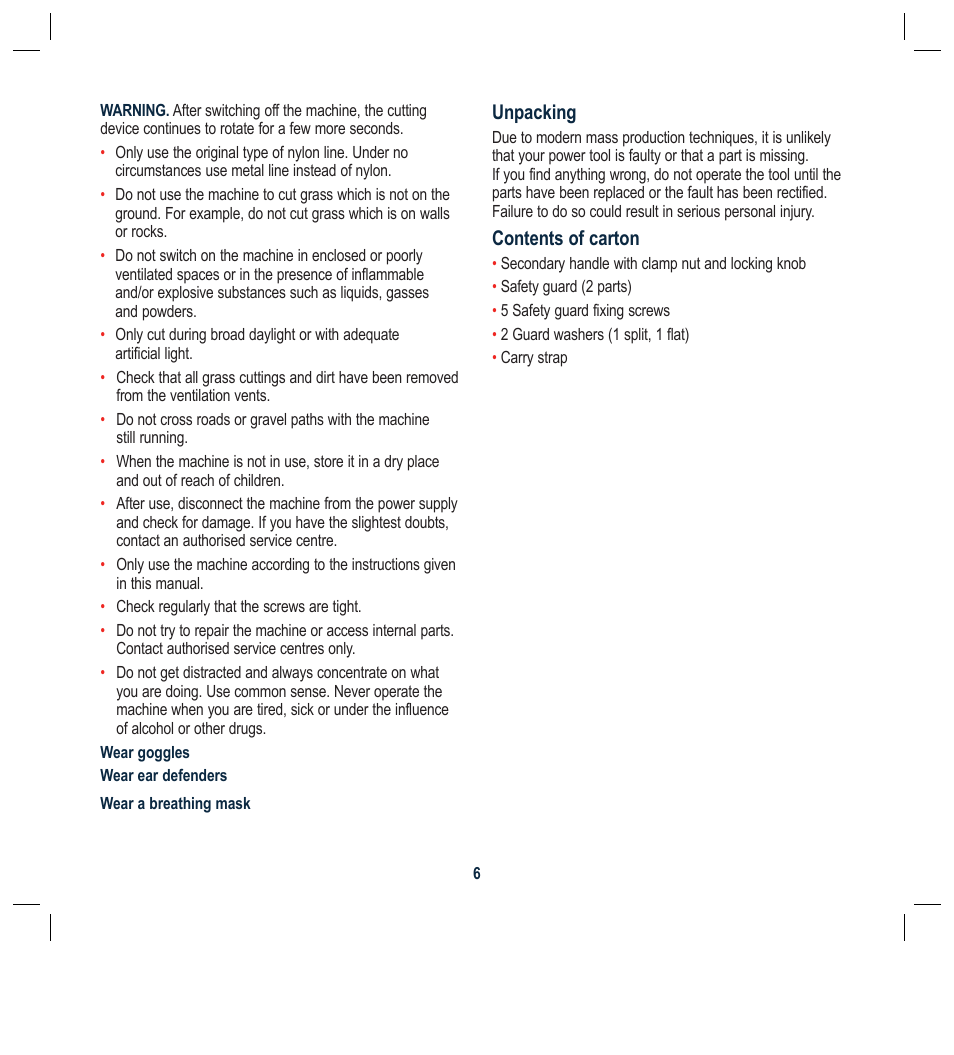 Unpacking, Contents of carton | Global Machinery Company RM1000 User Manual | Page 6 / 12