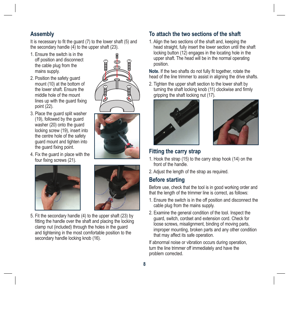 Assembly, Fitting the carry strap, Before starting | Global Machinery Company RM1000 User Manual | Page 8 / 12