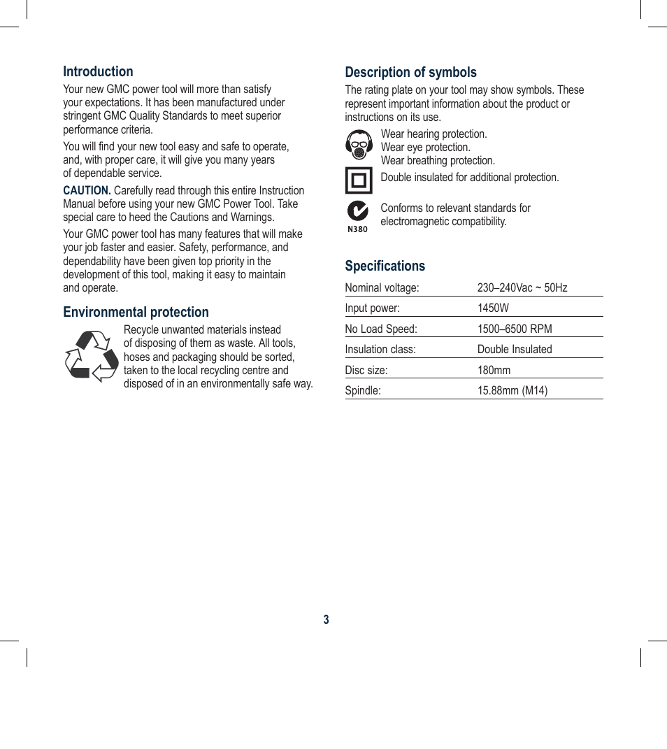 Global Machinery Company POL1450M User Manual | Page 3 / 16