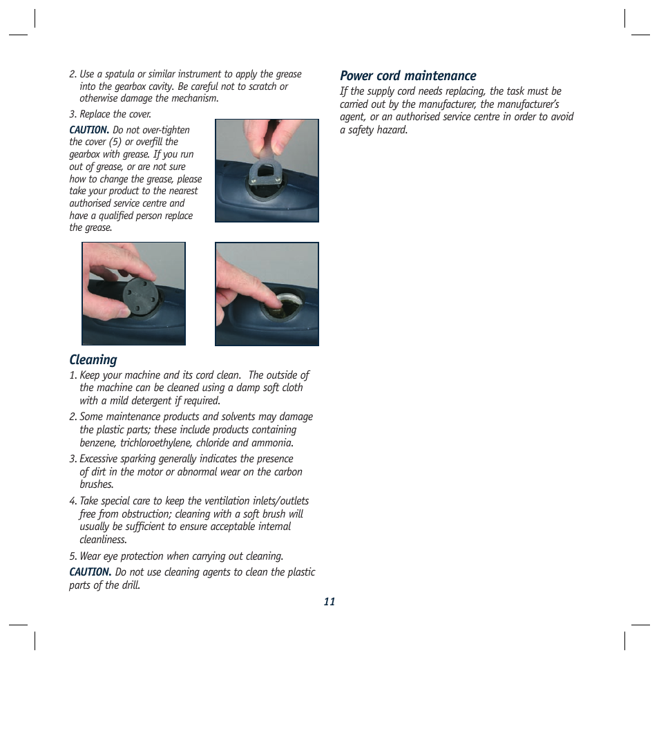 Cleaning, Power cord maintenance | Global Machinery Company RHD1500 User Manual | Page 11 / 12