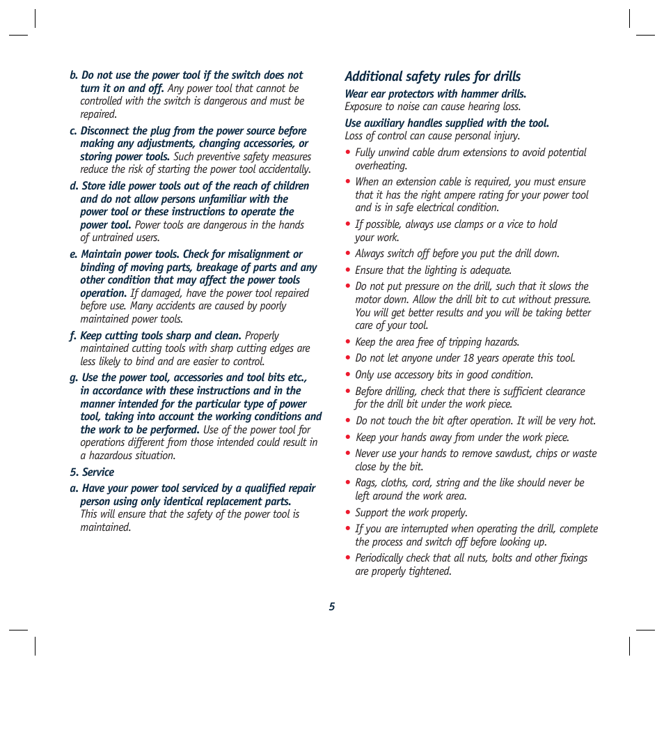 Additional safety rules for drills | Global Machinery Company RHD1500 User Manual | Page 5 / 12