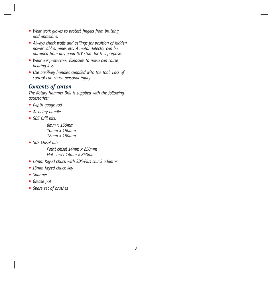 Contents of carton | Global Machinery Company RHD1500 User Manual | Page 7 / 12