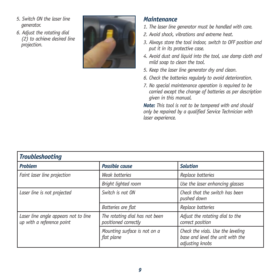 Maintenance, Troubleshooting | Global Machinery Company LS LINE/REDEYE User Manual | Page 9 / 10