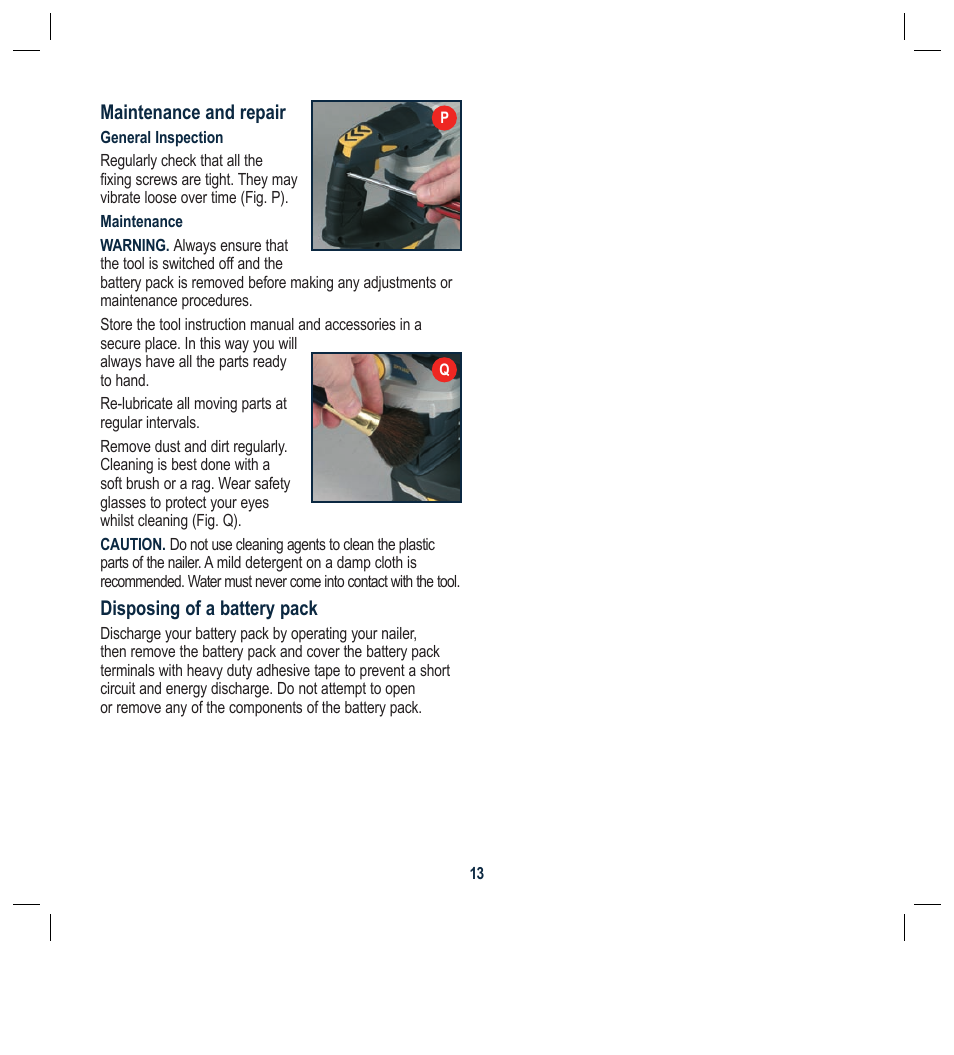 Maintenance and repair, Disposing of a battery pack | Global Machinery Company ALN18V User Manual | Page 13 / 16