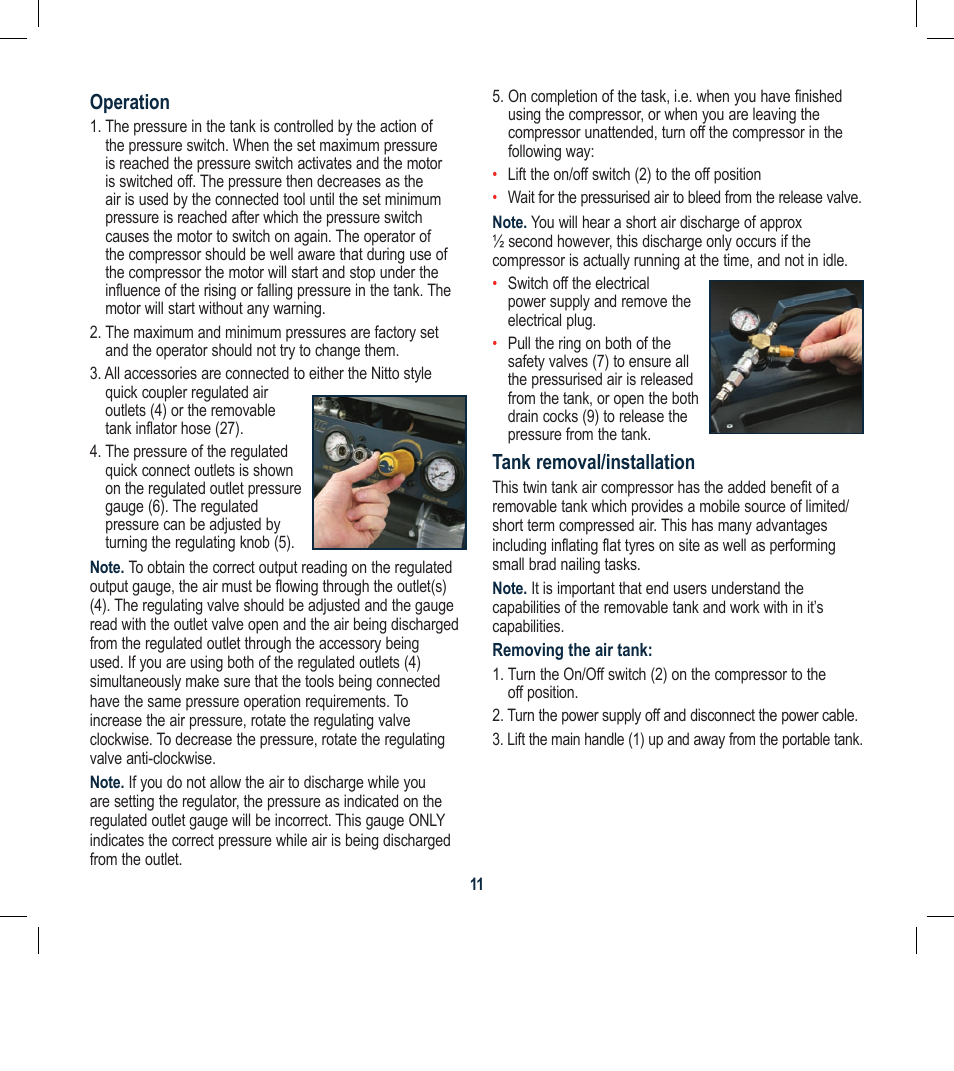 Global Machinery Company 2HP/1600W 32LT DUAL TANK COMPRESSOR WITH REMOVABLE TANK DTC32L User Manual | Page 11 / 21