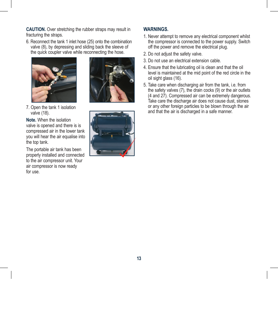 Global Machinery Company 2HP/1600W 32LT DUAL TANK COMPRESSOR WITH REMOVABLE TANK DTC32L User Manual | Page 13 / 21