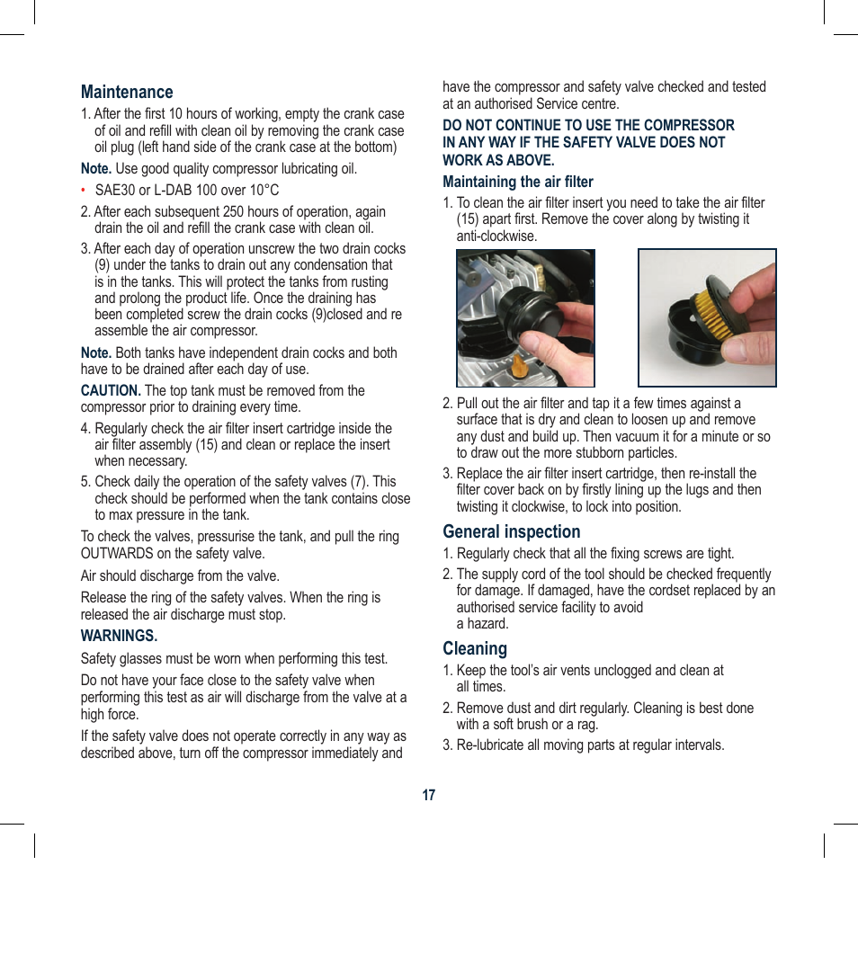 Global Machinery Company 2HP/1600W 32LT DUAL TANK COMPRESSOR WITH REMOVABLE TANK DTC32L User Manual | Page 17 / 21