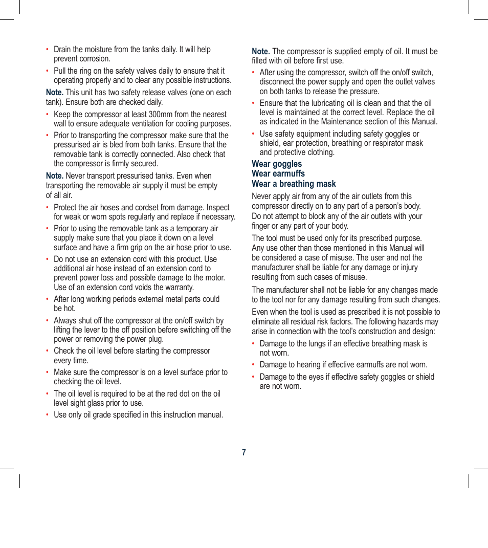 Global Machinery Company 2HP/1600W 32LT DUAL TANK COMPRESSOR WITH REMOVABLE TANK DTC32L User Manual | Page 7 / 21