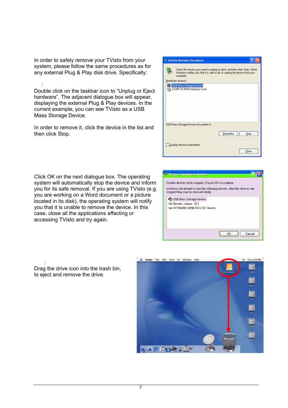 Safe removal | Global Machinery Company TVisto User Manual | Page 12 / 31