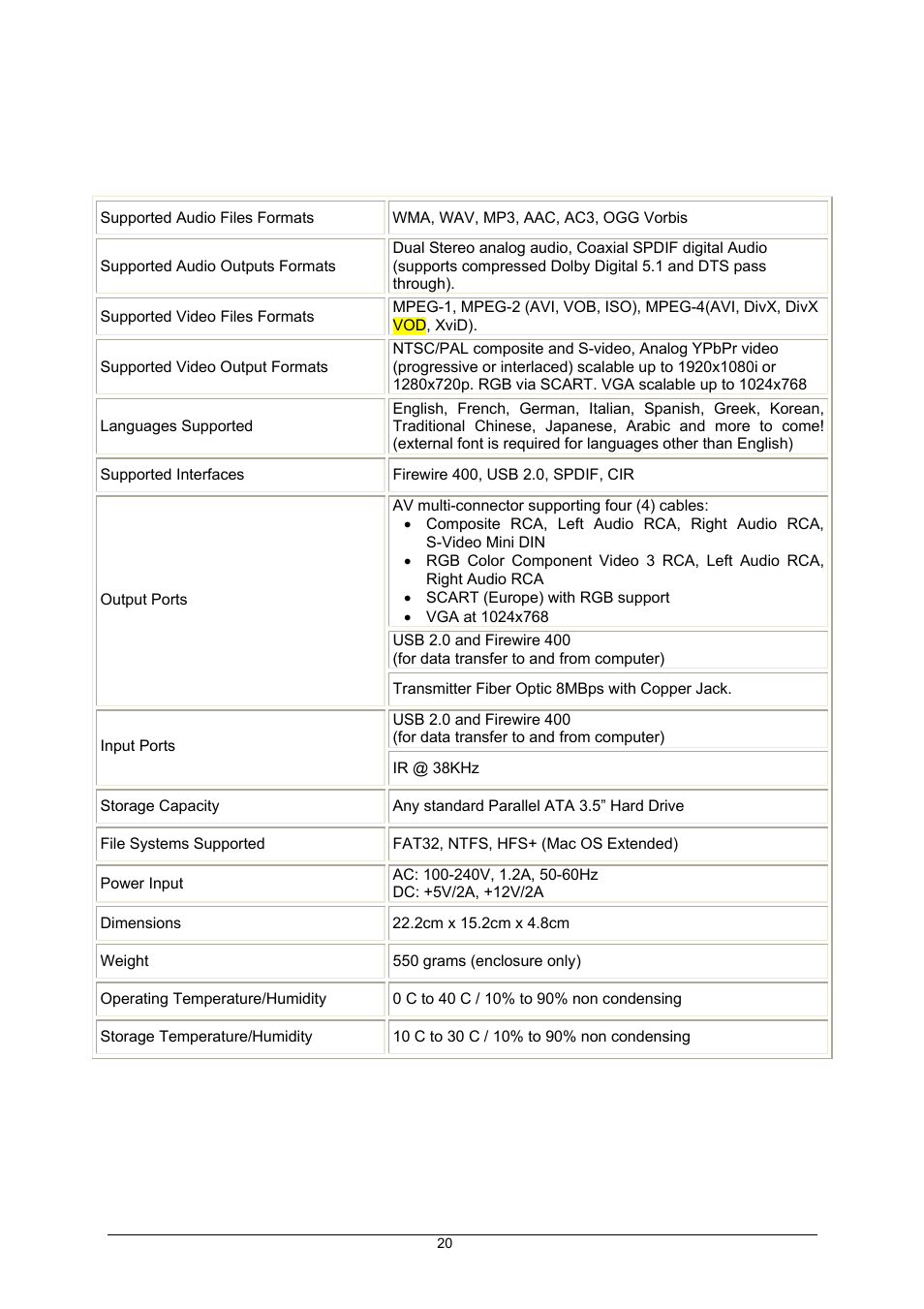 Specifications | Global Machinery Company TVisto User Manual | Page 25 / 31