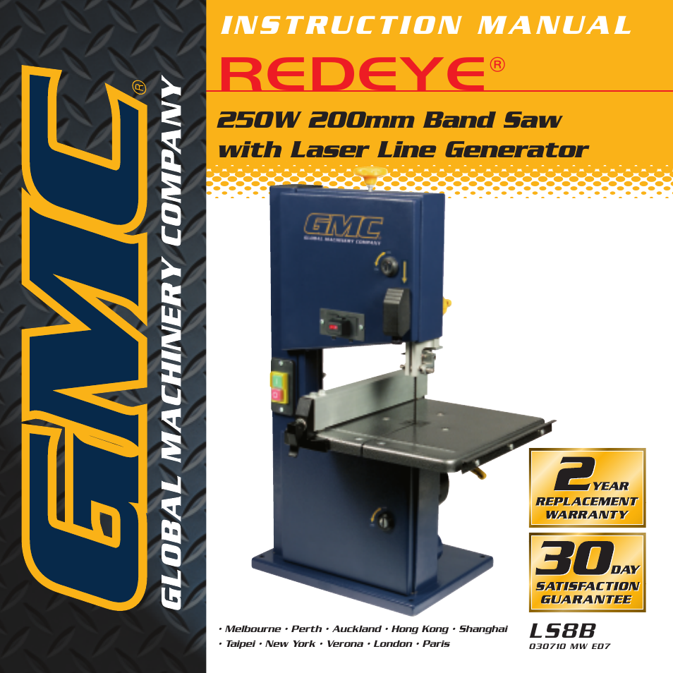 Global Machinery Company LS8B User Manual | 16 pages