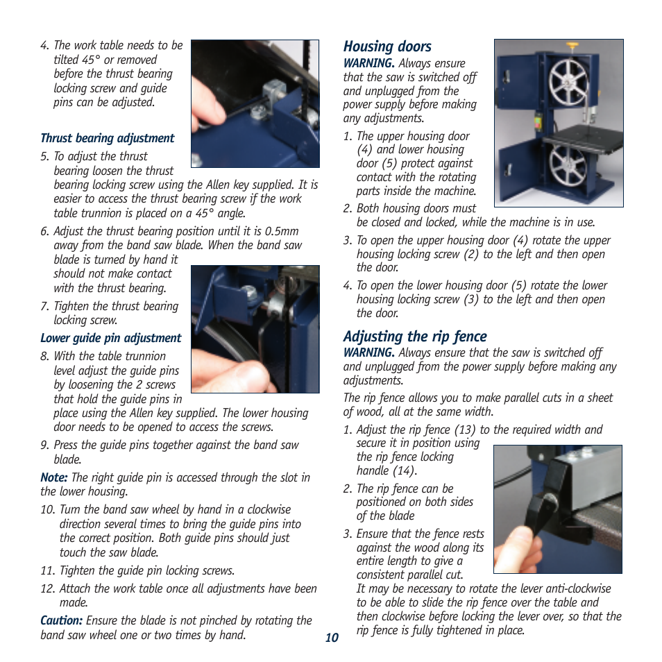 Housing doors, Adjusting the rip fence | Global Machinery Company LS8B User Manual | Page 10 / 16