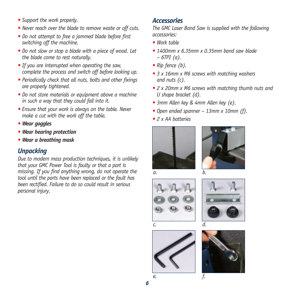 Unpacking, Accessories | Global Machinery Company LS8B User Manual | Page 6 / 16