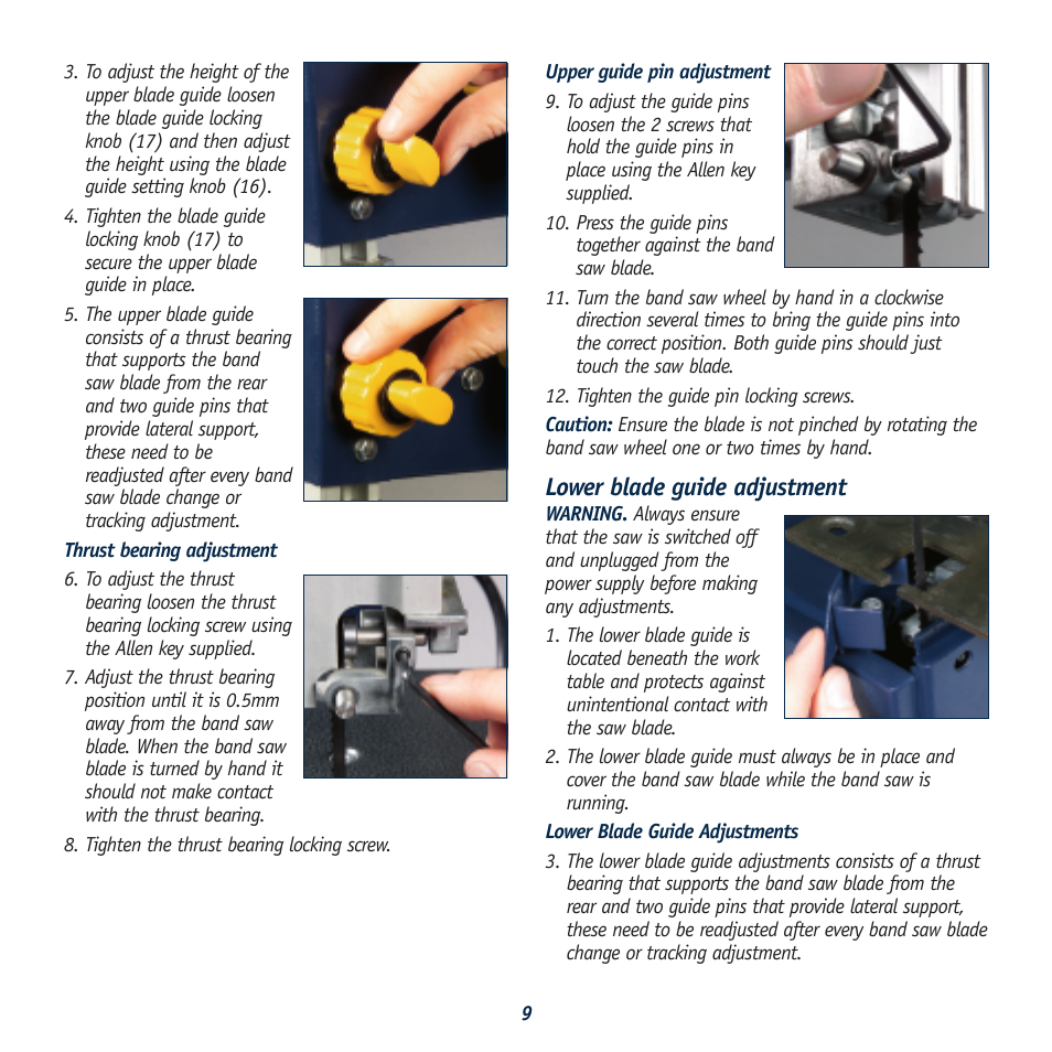 Lower blade guide adjustment | Global Machinery Company LS8B User Manual | Page 9 / 16