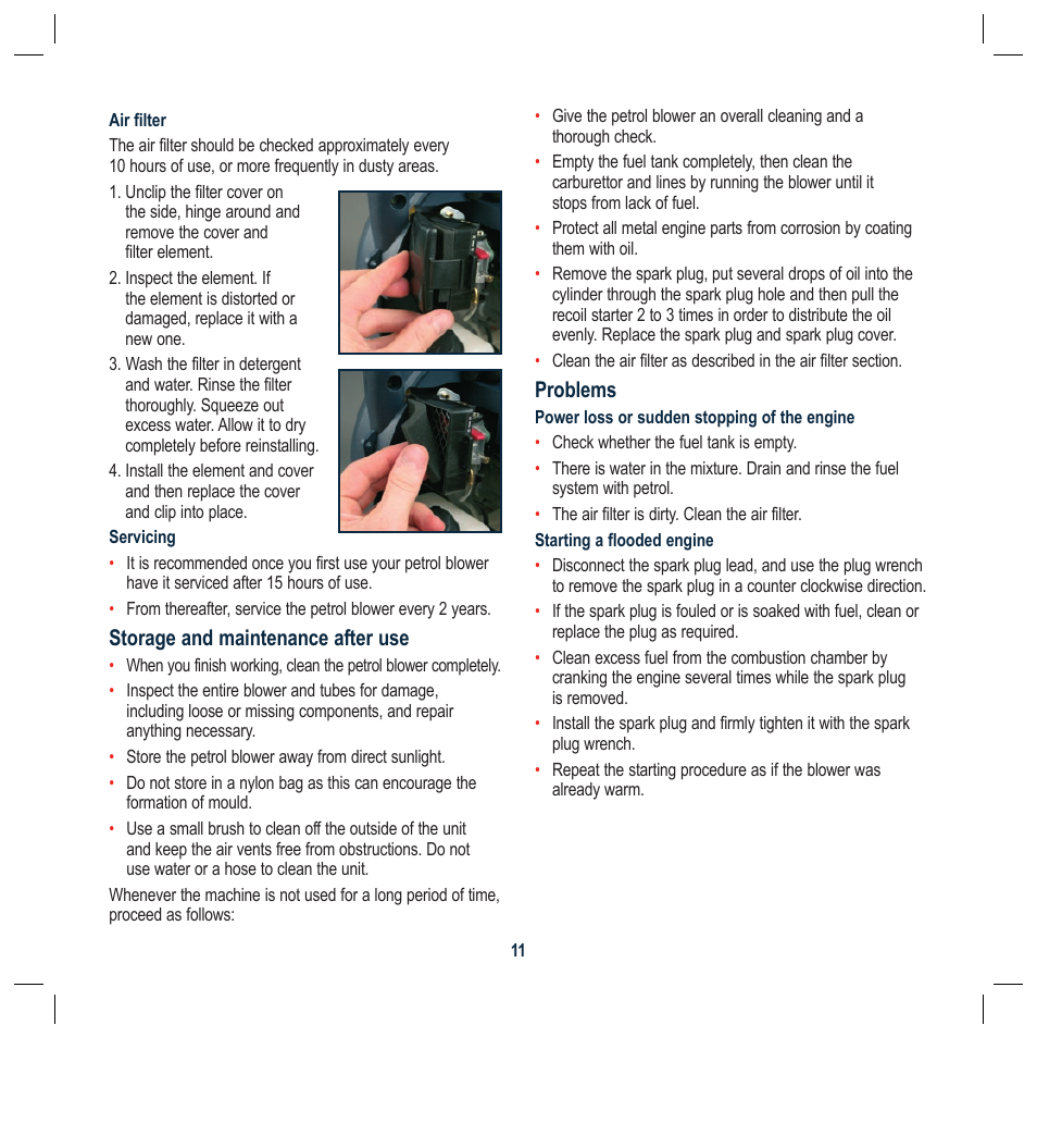 Storage and maintenance after use, Problems | Global Machinery Company PB26CC User Manual | Page 11 / 16