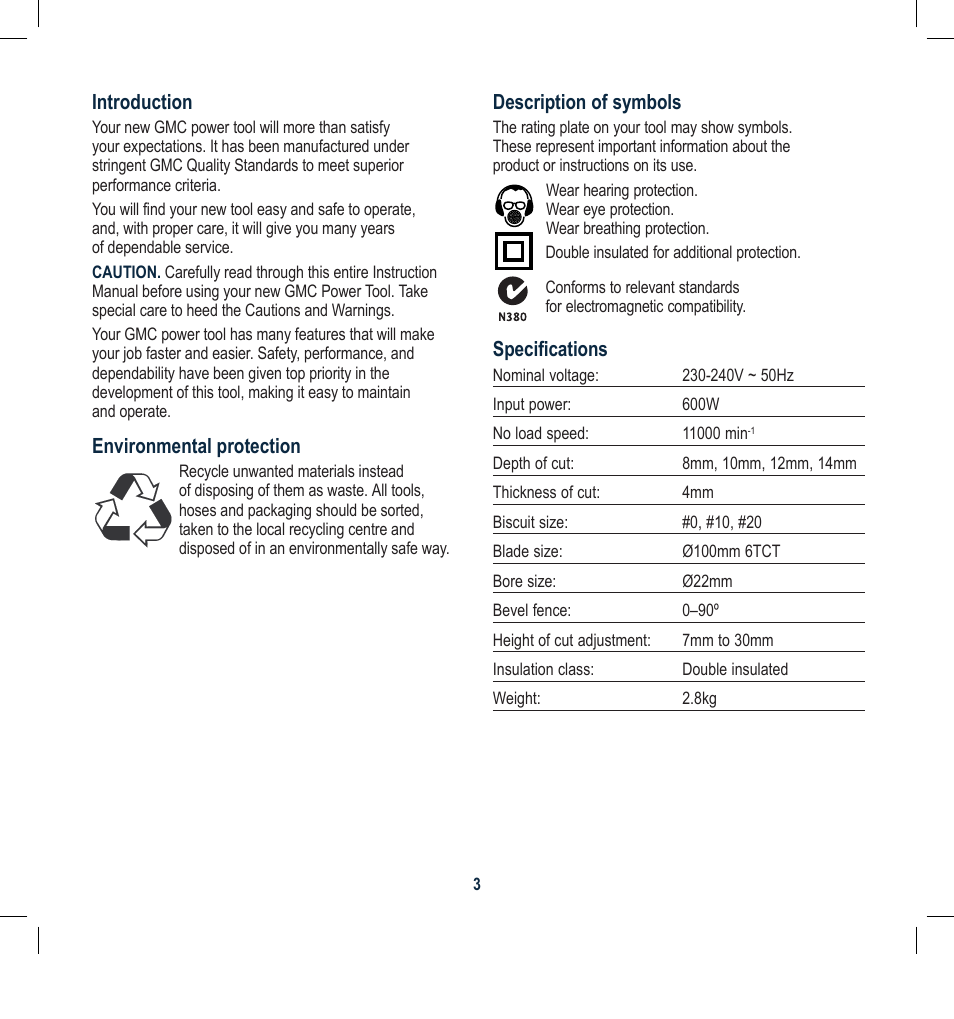 Global Machinery Company BJ600 User Manual | Page 3 / 16