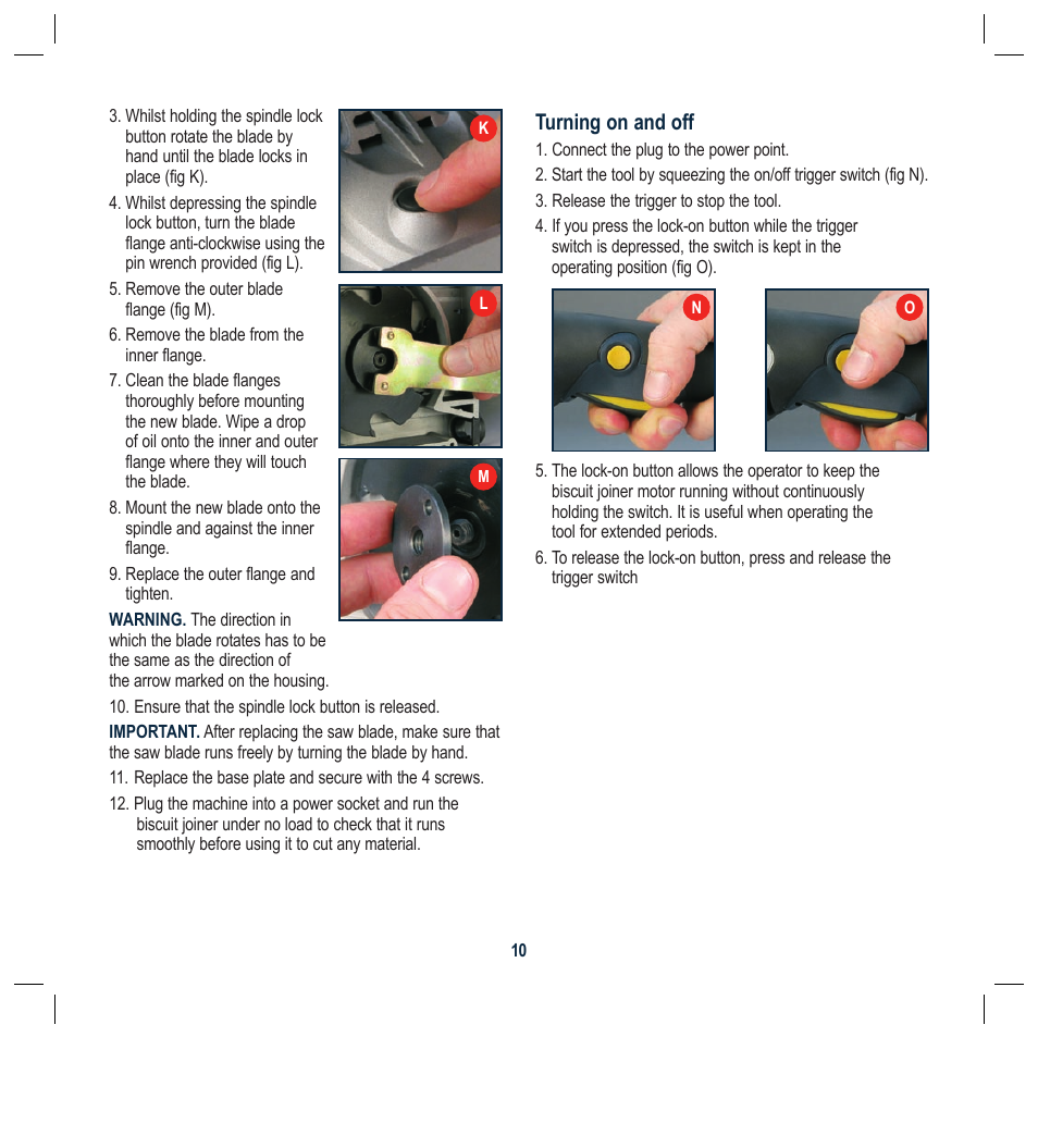 Turning on and off | Global Machinery Company BJ110M User Manual | Page 10 / 16