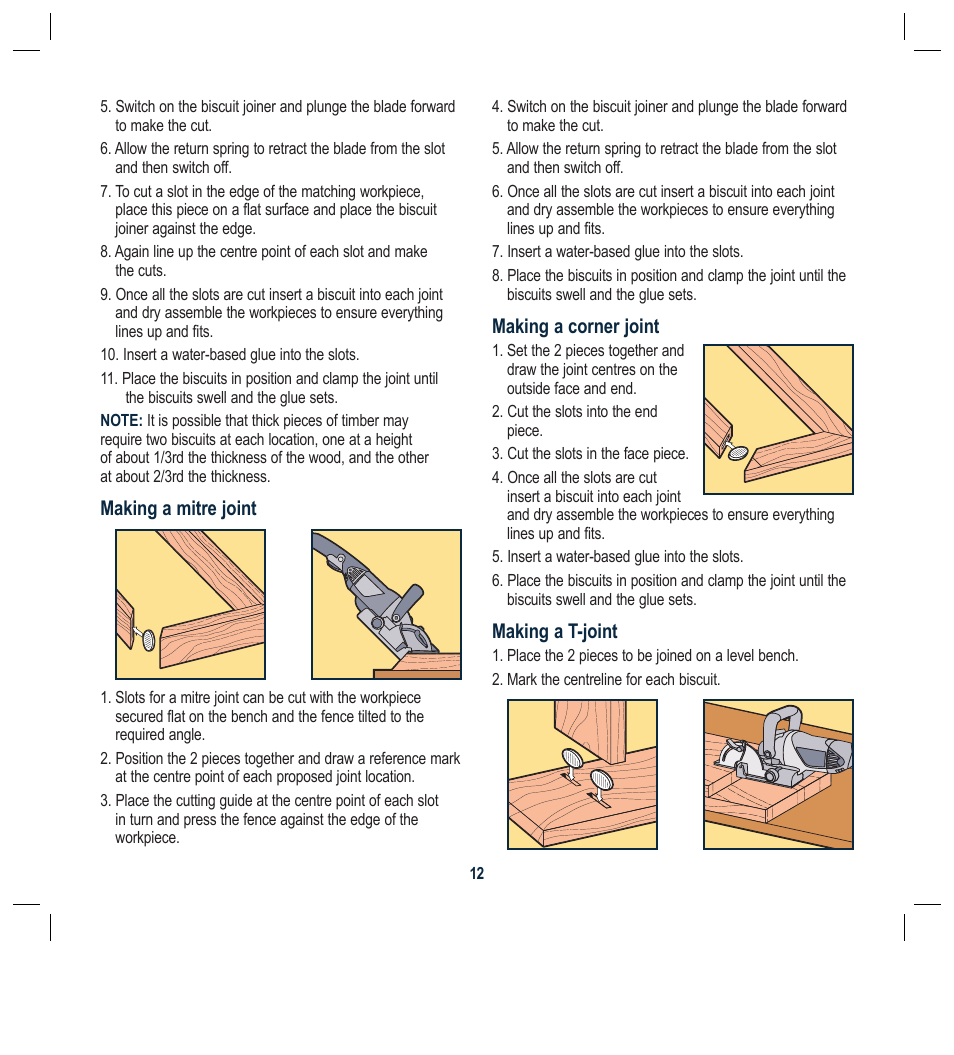 Making a mitre joint, Making a corner joint, Making a t-joint | Global Machinery Company BJ110M User Manual | Page 12 / 16