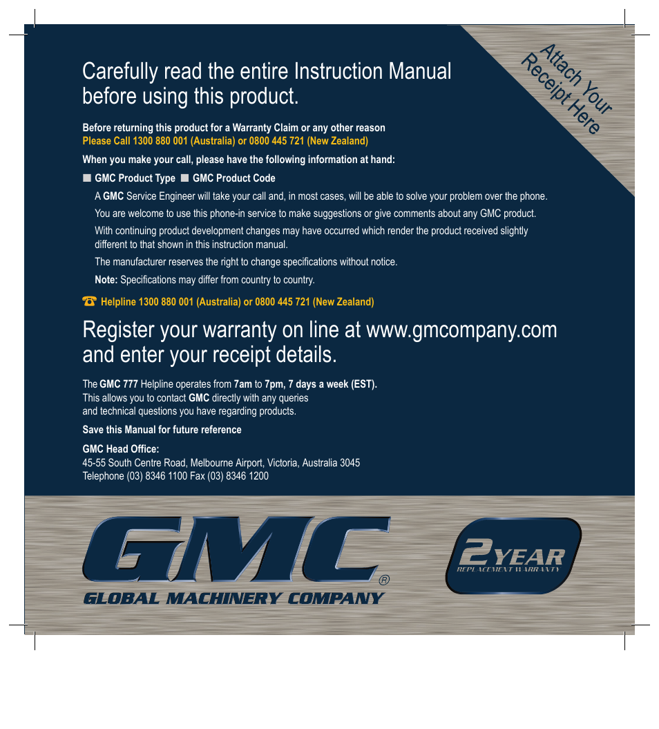 Global Machinery Company BJ110M User Manual | Page 16 / 16