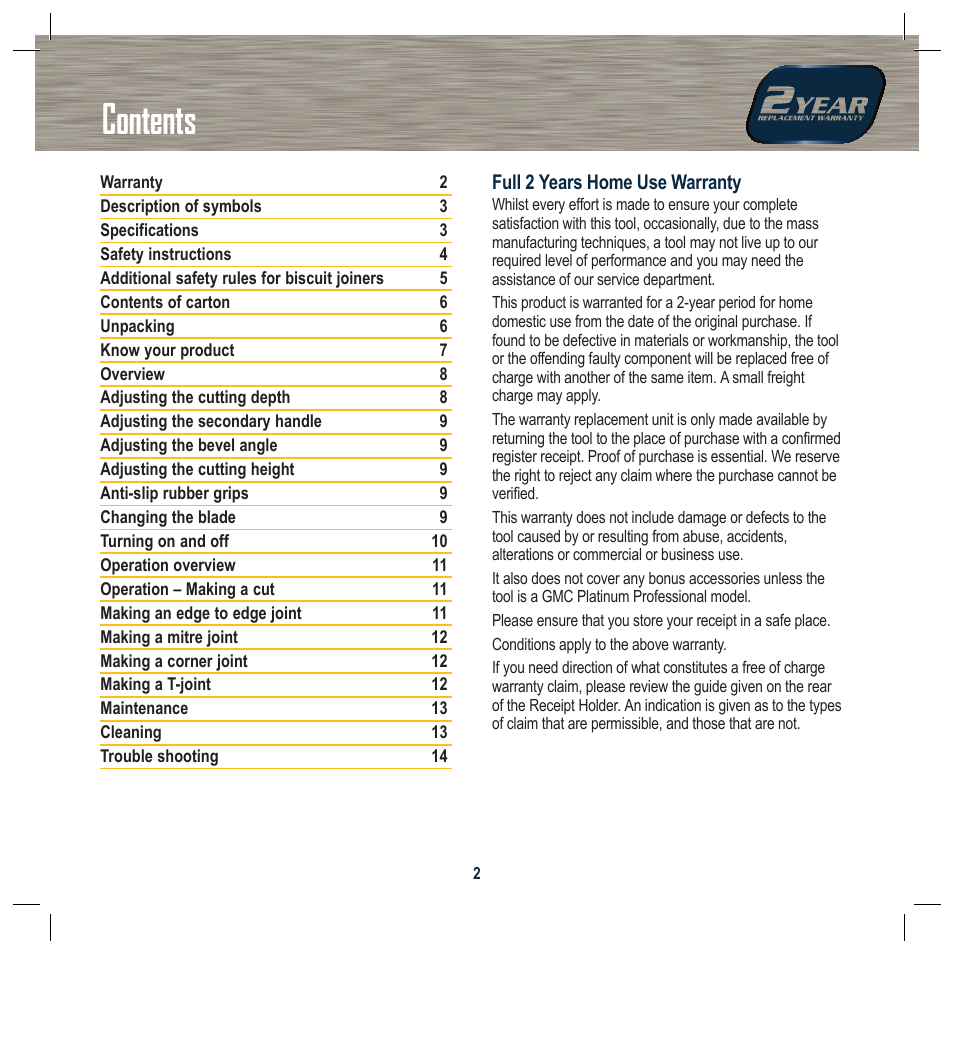 Global Machinery Company BJ110M User Manual | Page 2 / 16